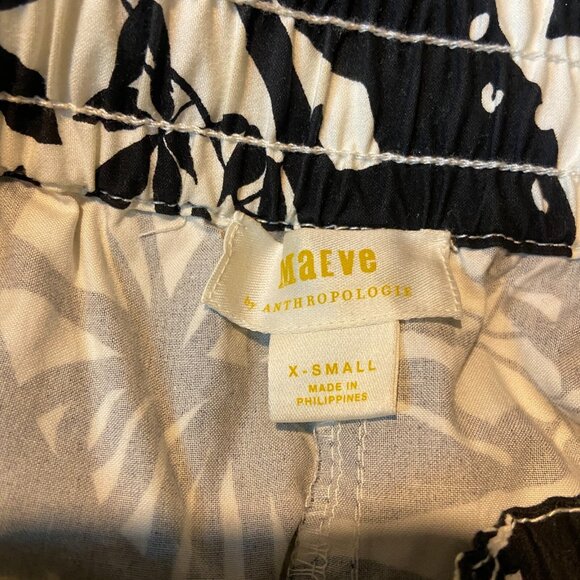 Maeve Anthropologie Women XS Floral Pant Panther Cat Black Cream Boho Tapered - Picture 4 of 10